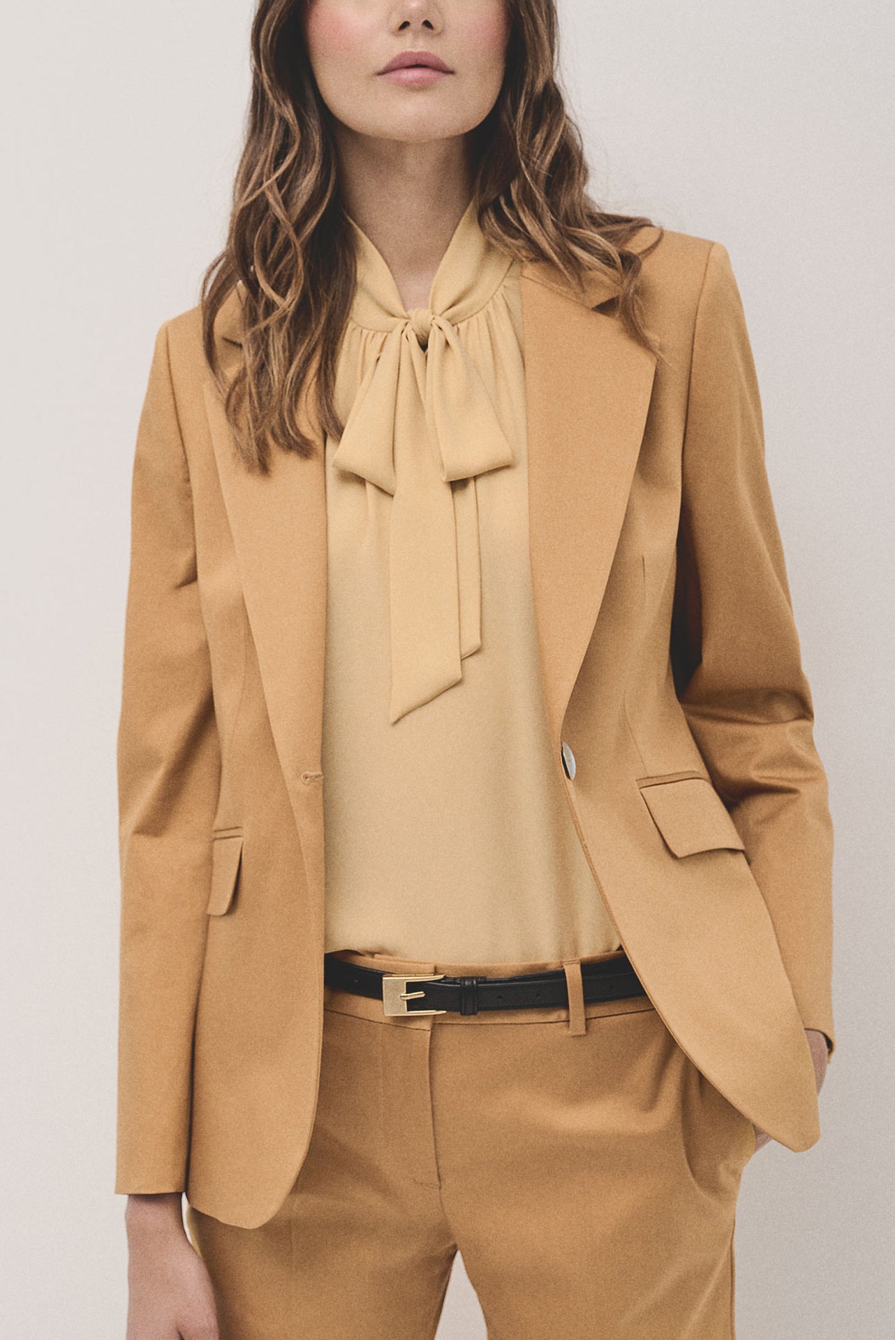 Mustard satin cotton suit jacket with one button