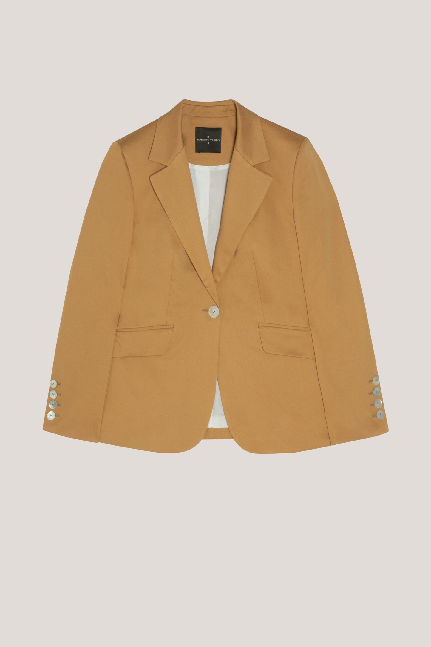 Mustard satin cotton suit jacket with one button