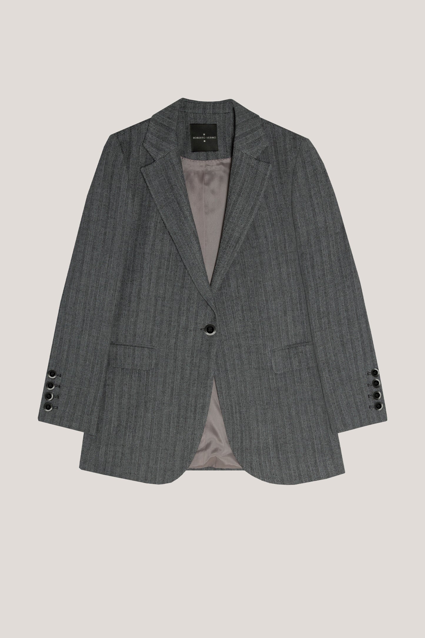 Marengo grey herringbone blazer with one button