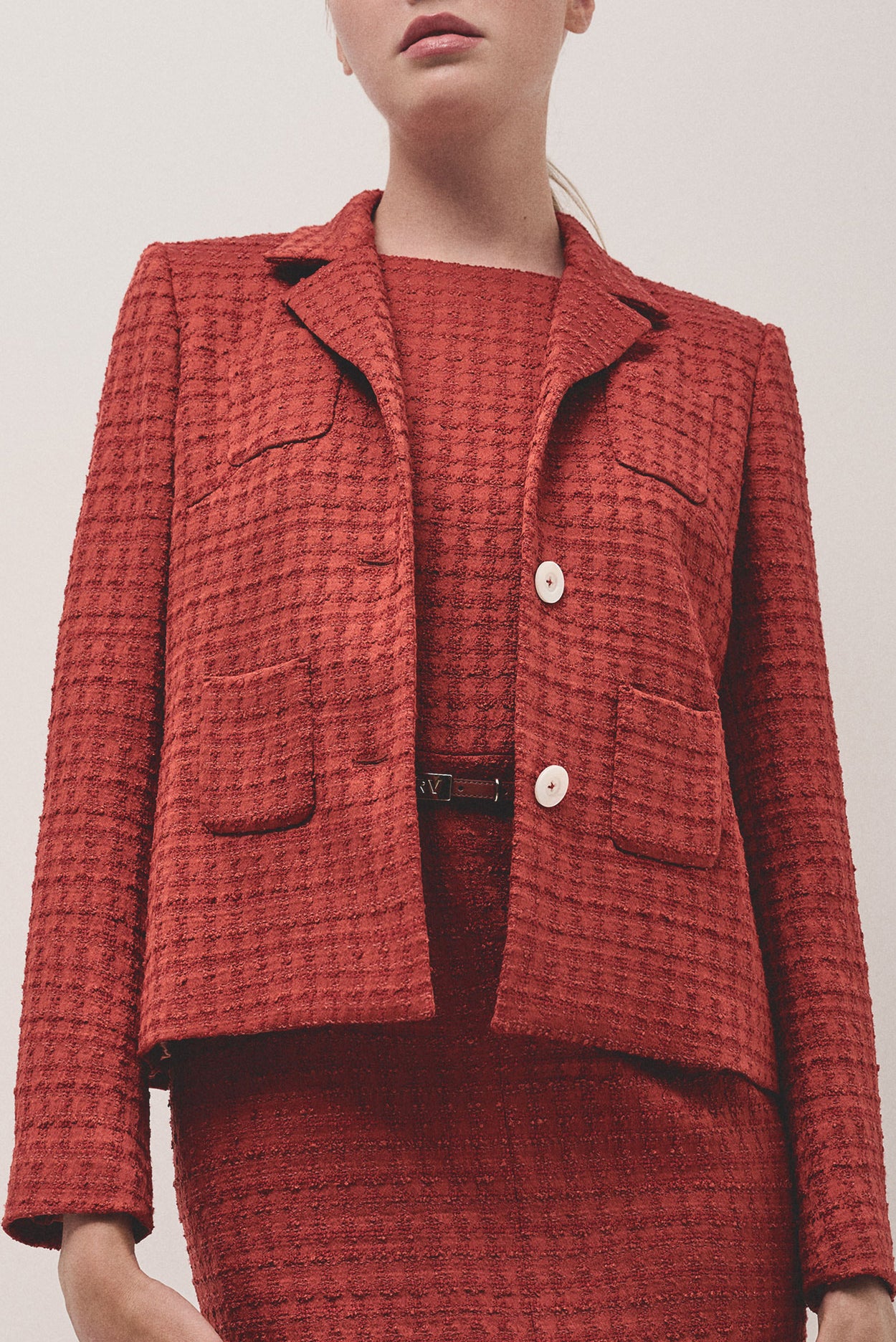 Short square tile-colored jacket