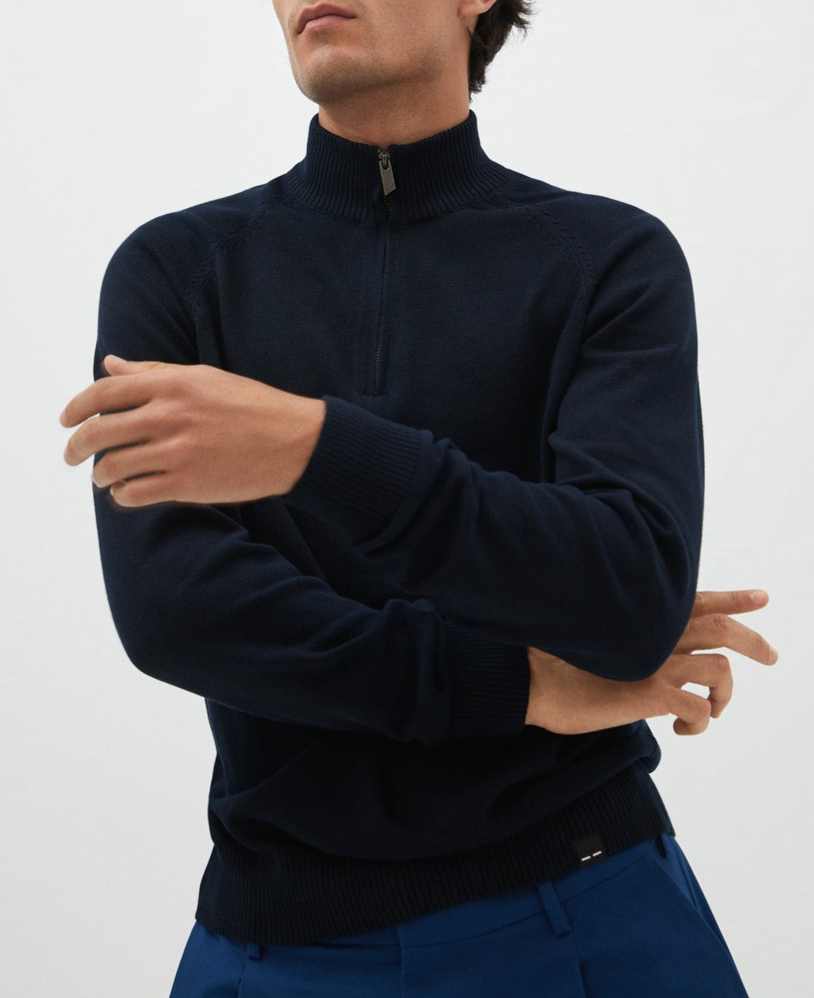 Navy Blue Perkins Neck Sweater