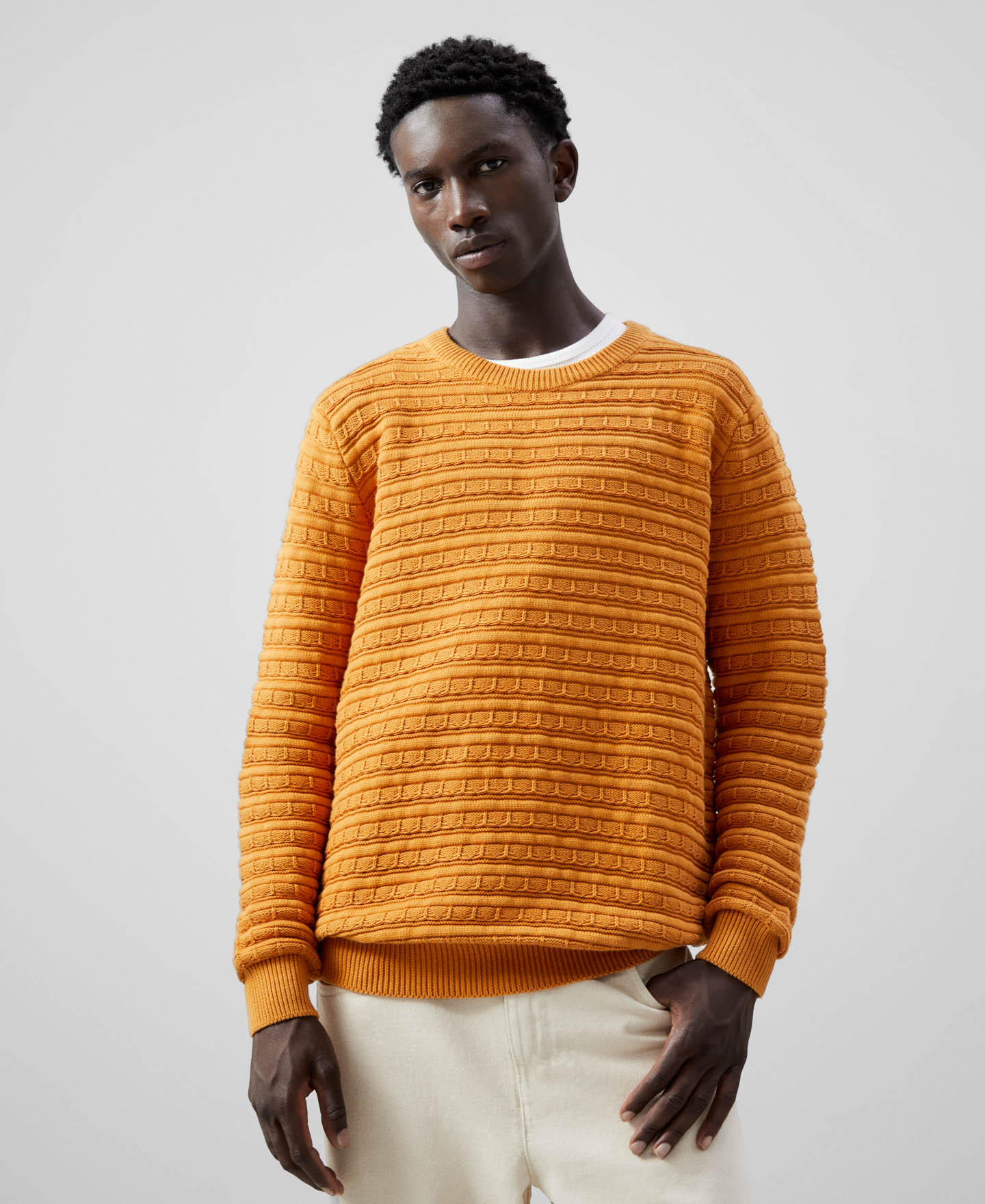 Light Orange Cotton Crew Neck Sweater