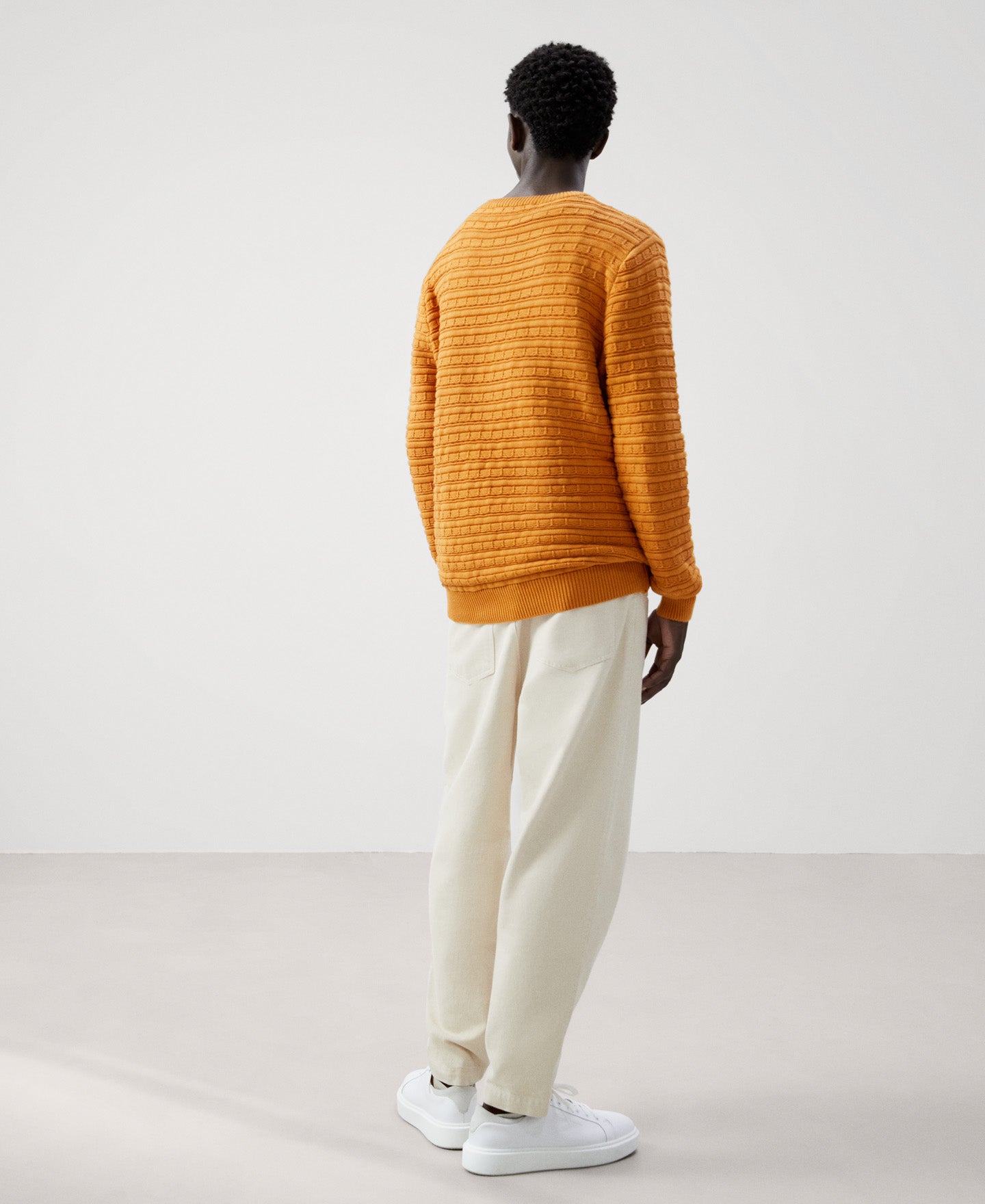 Light Orange Cotton Crew Neck Sweater