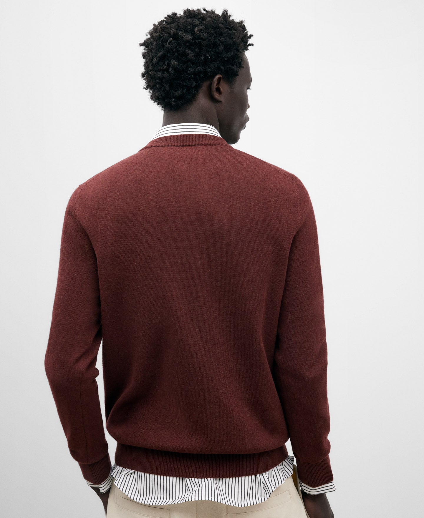 Burgundy V-Neck Cotton Sweater For Men