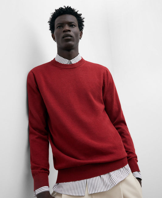 Red Crew Neck Cotton Sweater For Men