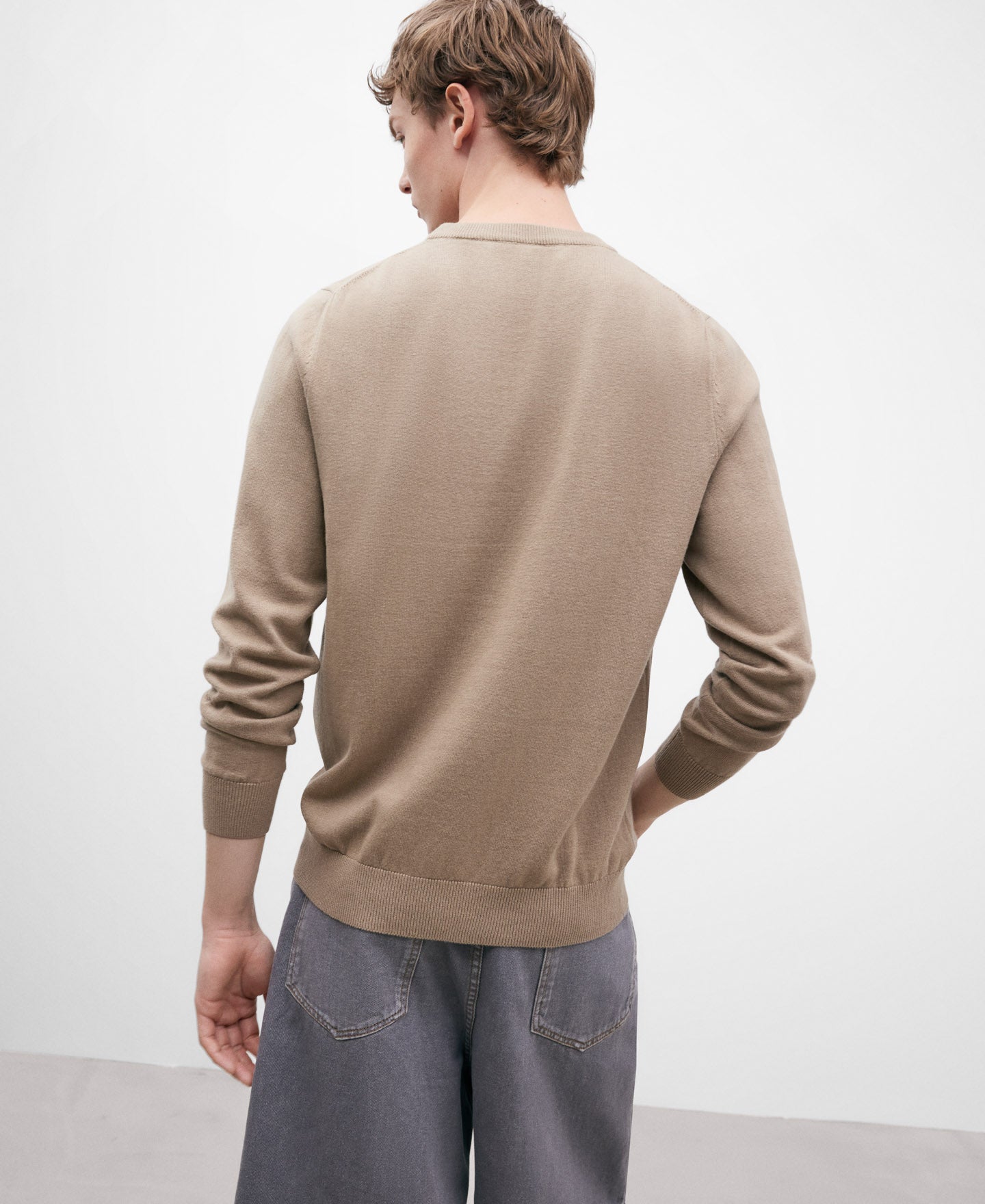 Sand Crew Neck Cotton Sweater For Men