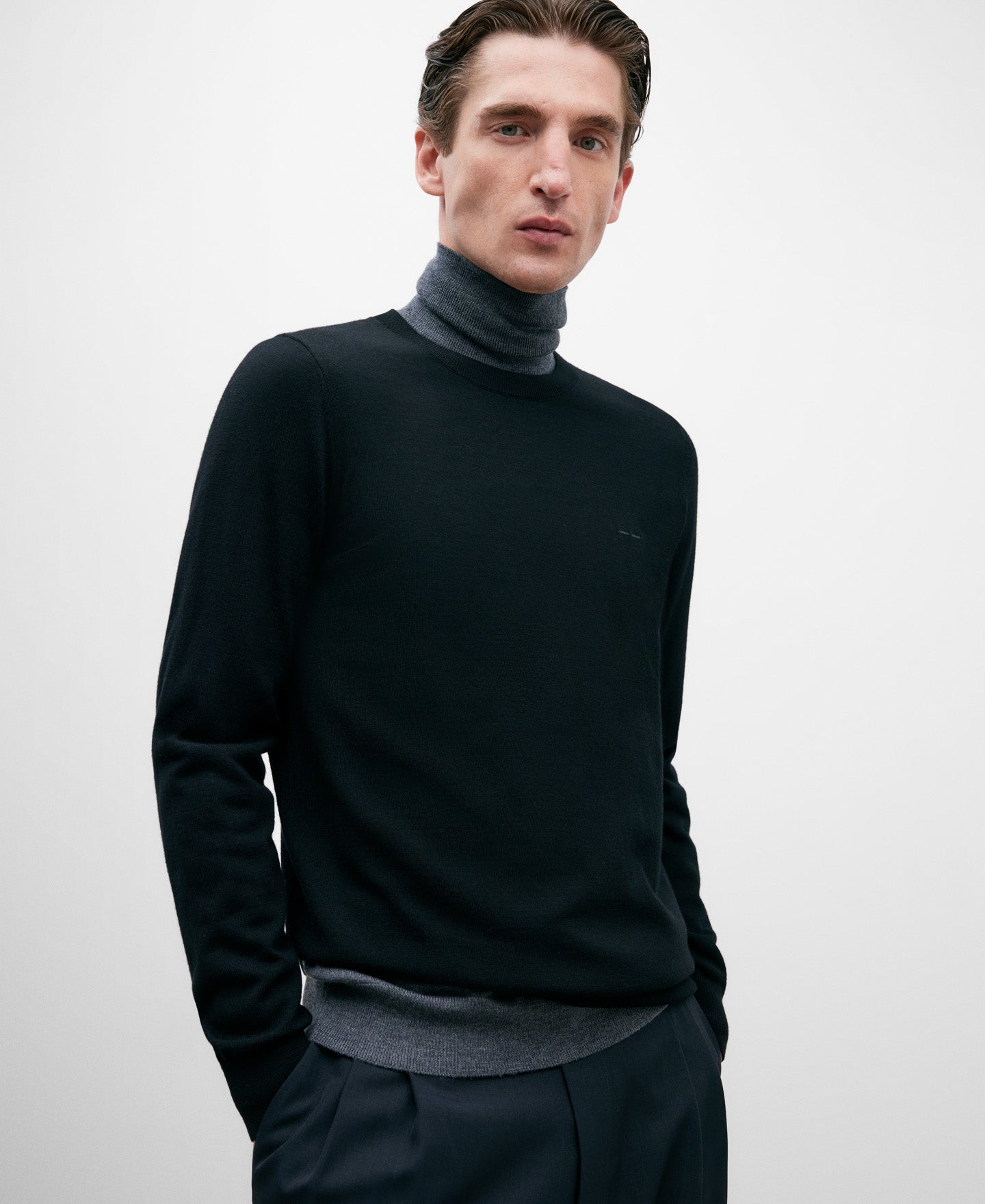 Merino Wool Black Sweater For Men