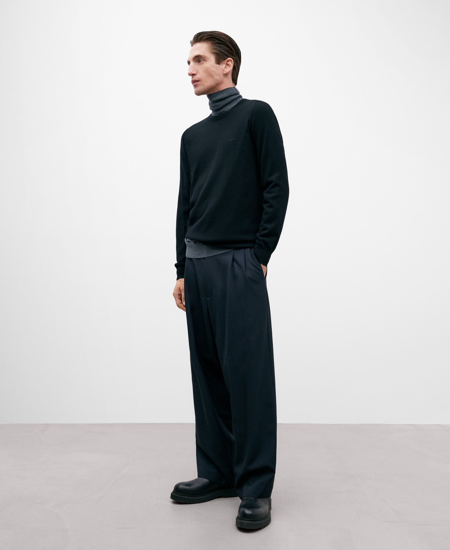 Merino Wool Black Sweater For Men