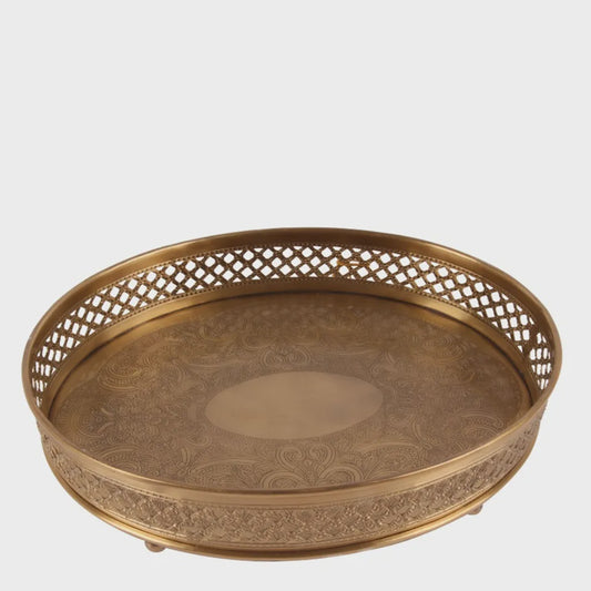 Handcrafted Gold Brass Tray 30x23 cm