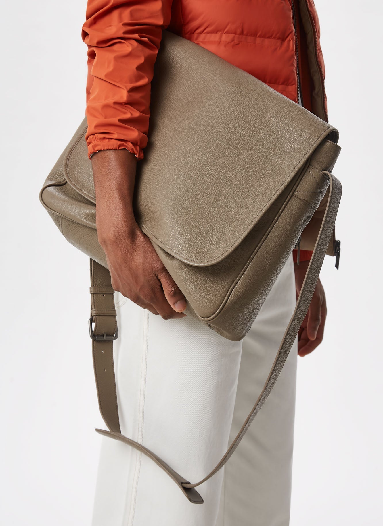 Grey Granulated Leather Messenger Bag