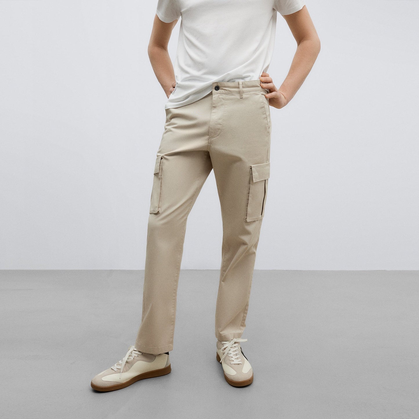 Ecru Ecru Cotton Cargo Trousers