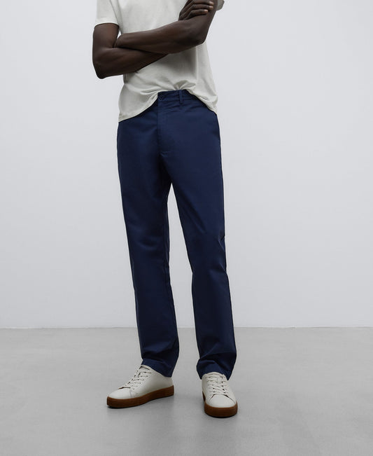 Navy Blue Cotton Poplin Trousers