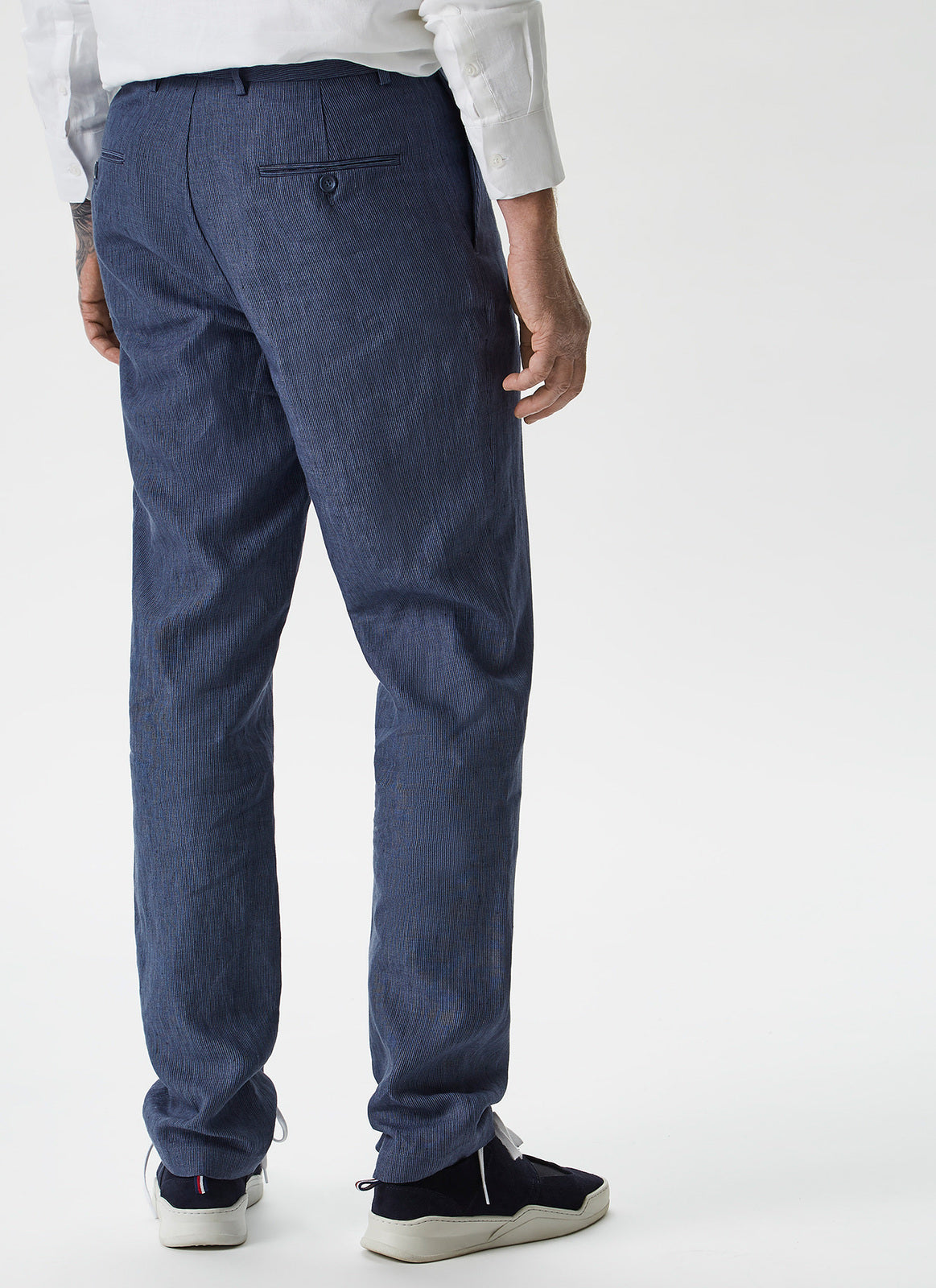 Navy Blue Striped Linen Trousers