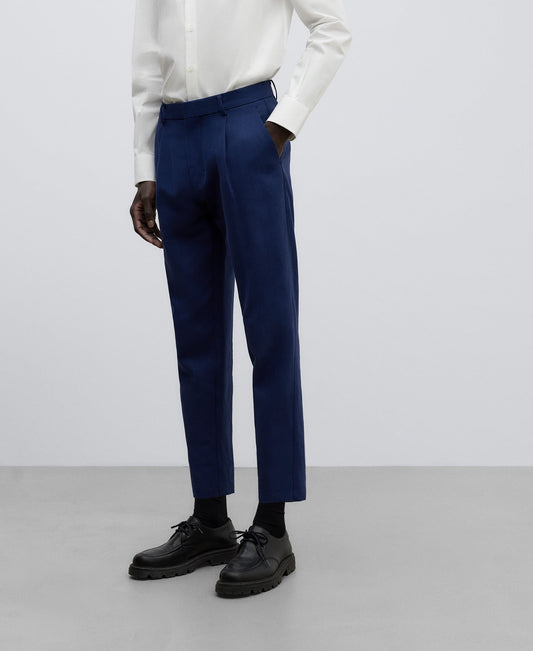 Navy Blue Linen And Cotton Blue Trousers