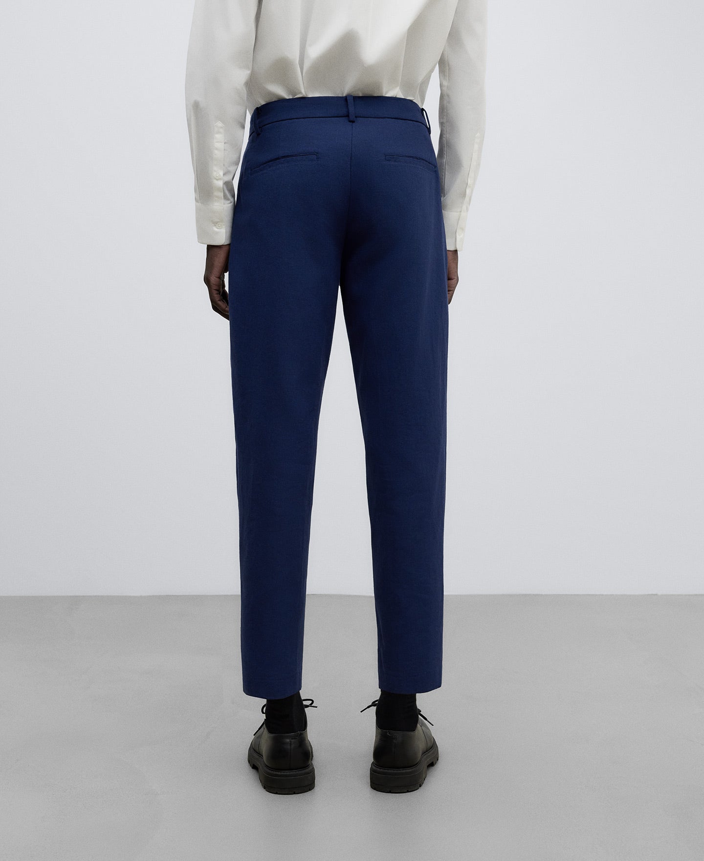 Navy Blue Linen And Cotton Blue Trousers