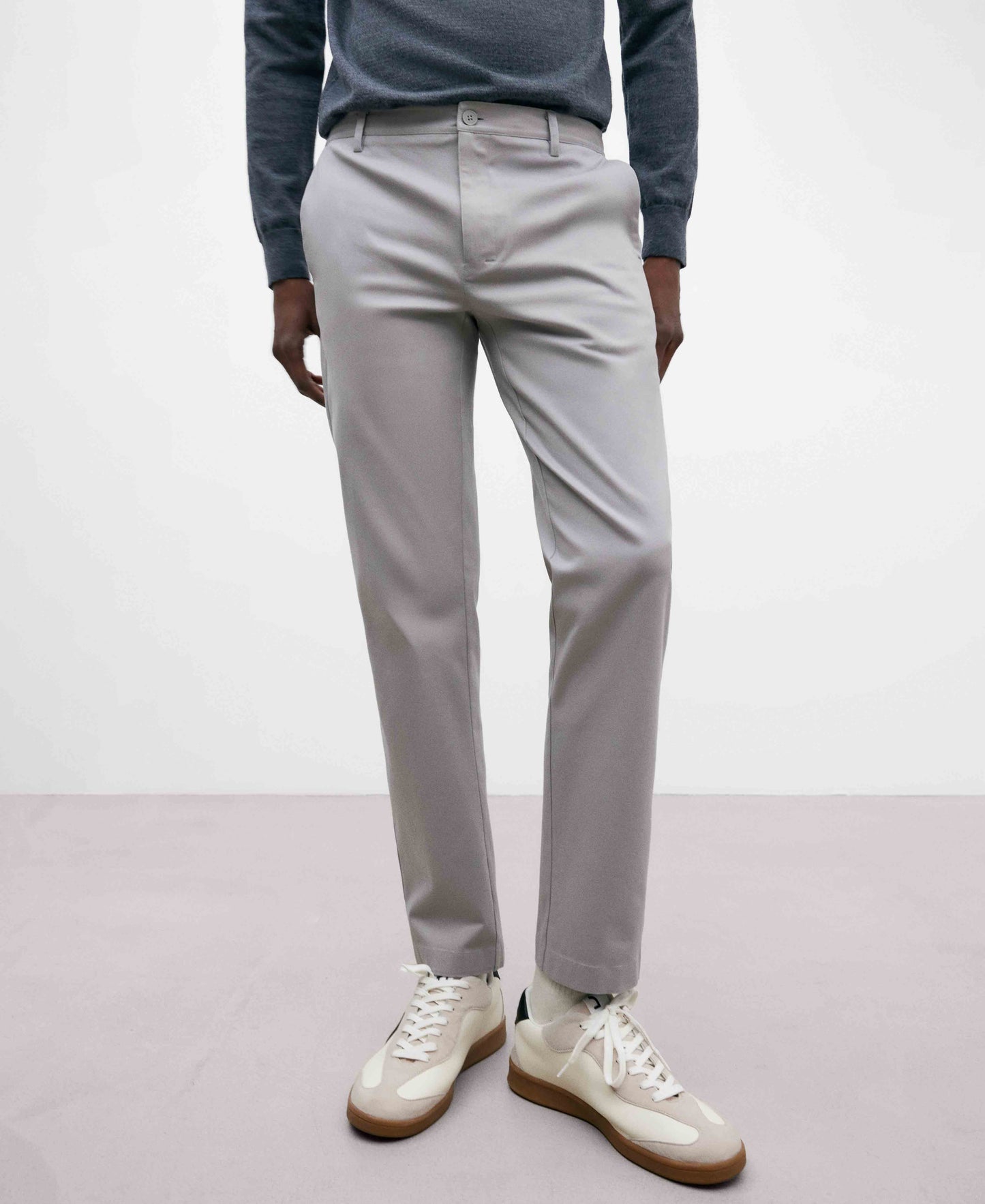 Grey Slim Fit Chino Cotton Trousers For Men