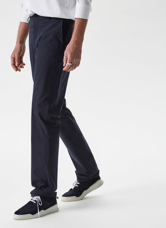 Navy Blue Poplin Cotton & Lyocell Trousers