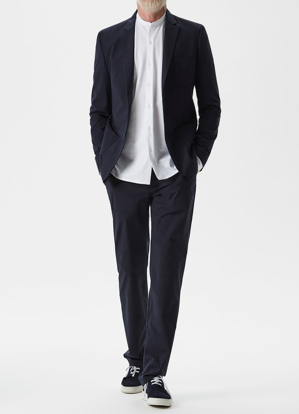 Navy Blue Poplin Cotton & Lyocell Trousers