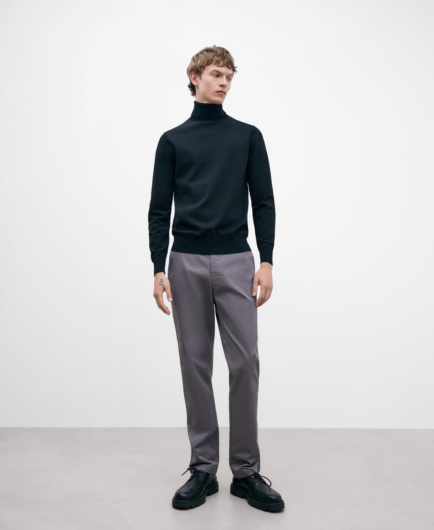 Dark Grey Cotton Twill Chino Trousers