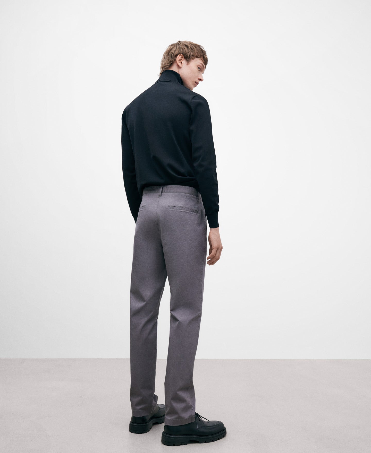 Dark Grey Cotton Twill Chino Trousers