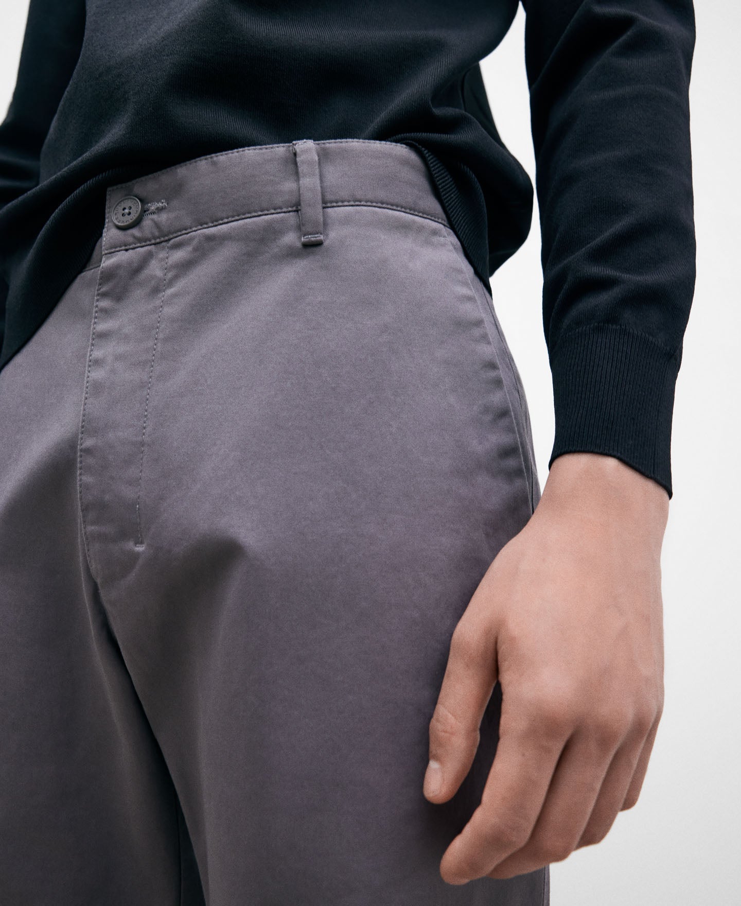 Dark Grey Cotton Twill Chino Trousers