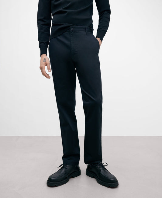 Black Cotton Twill Chino Trousers