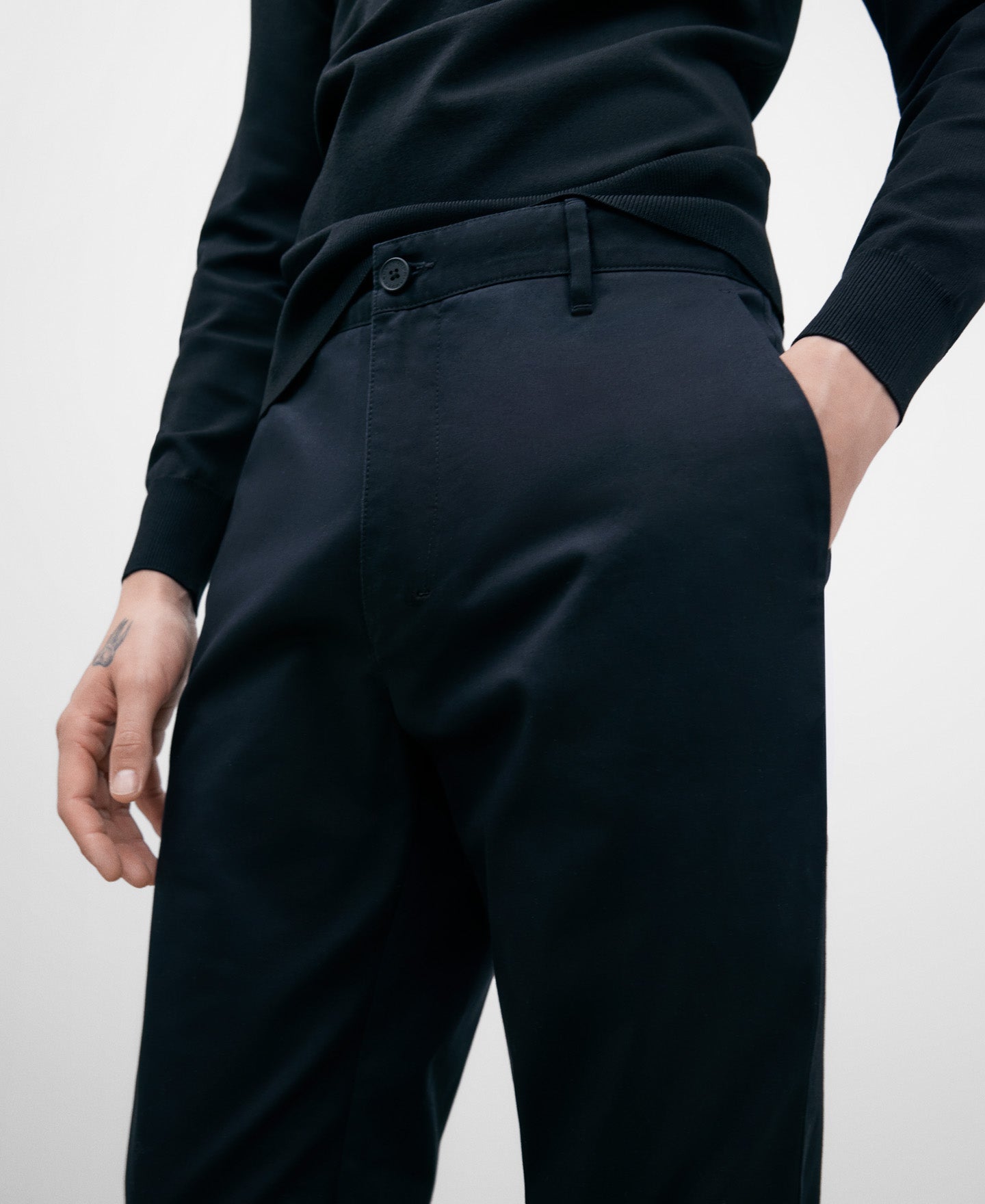 Black Cotton Twill Chino Trousers