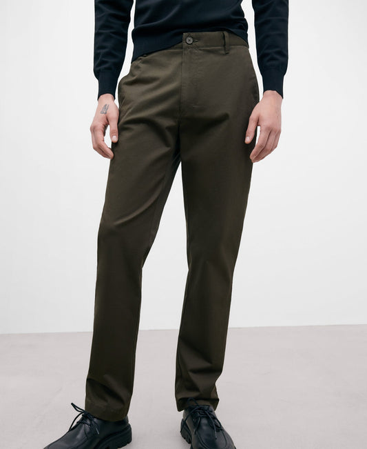 Khaki Cotton Twill Chino Trousers