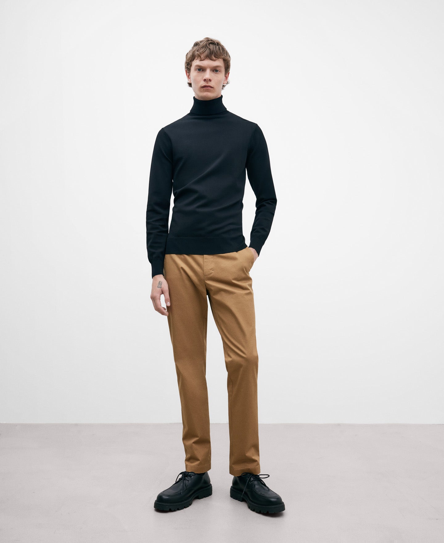 Camel Cotton Twill Chino Trousers