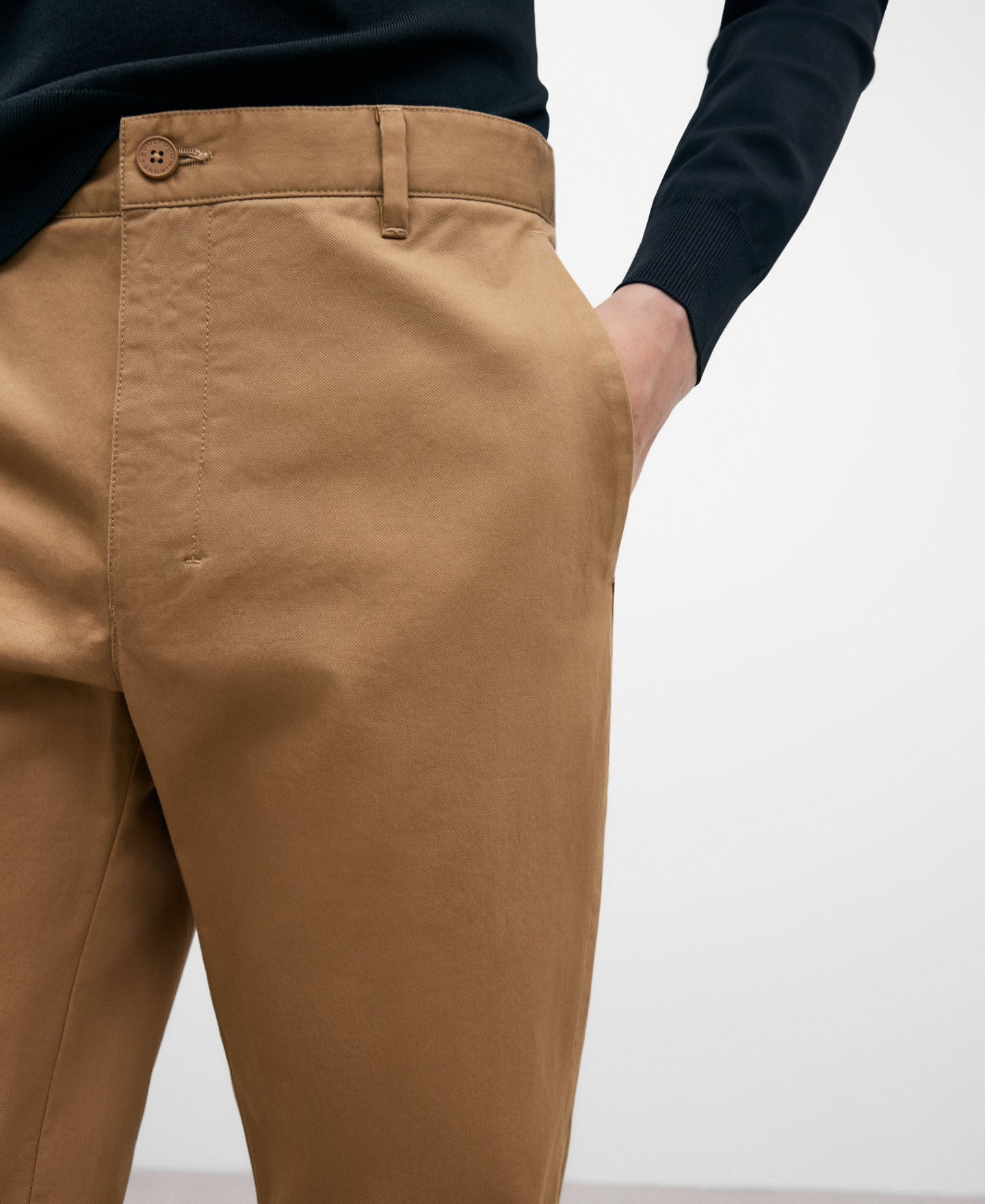 Camel Cotton Twill Chino Trousers