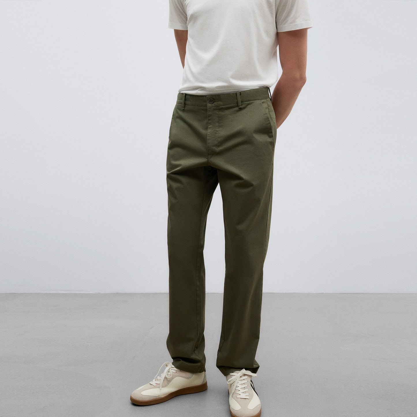 Dark Green Cotton Twill Chino Trousers