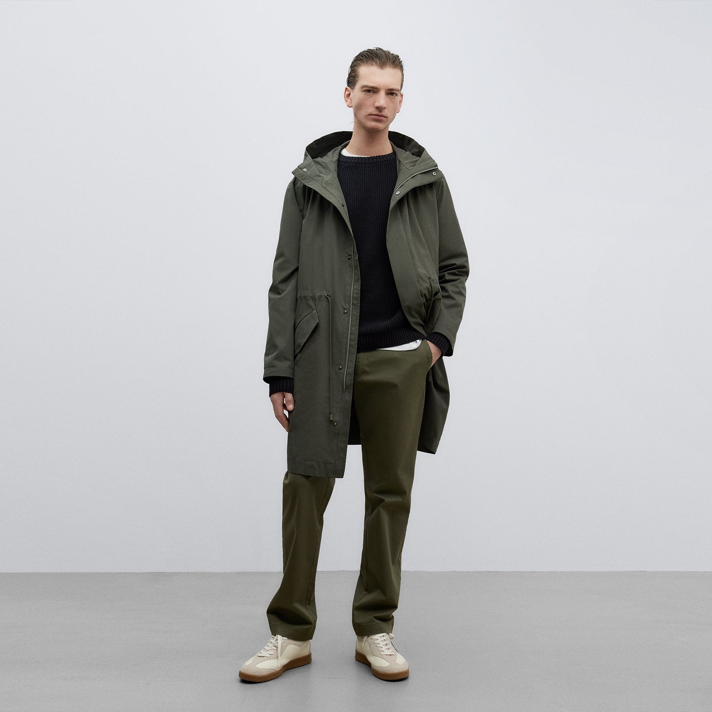 Dark Green Cotton Twill Chino Trousers