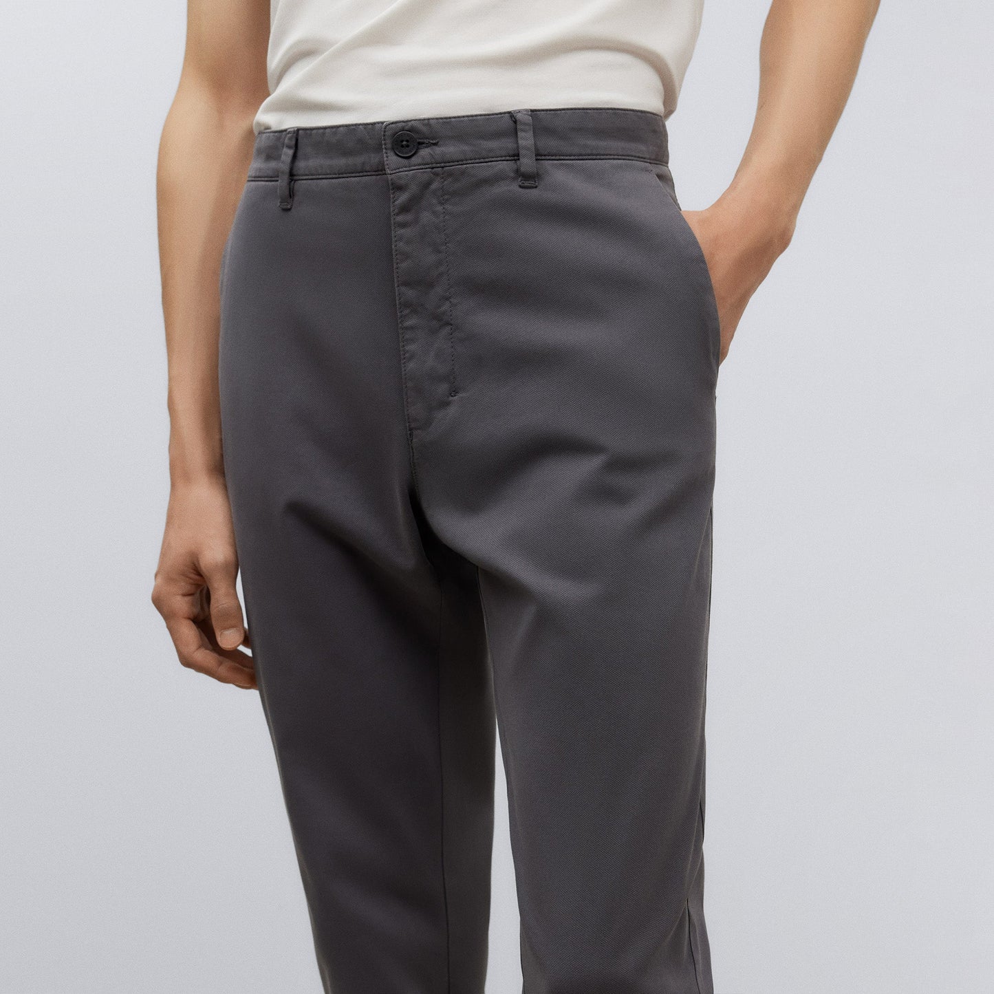 Dark Grey Grey Cotton Twill Chino Trousers