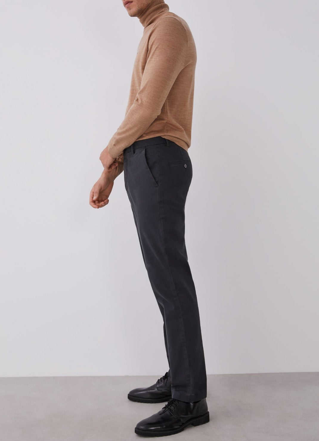 Charcoal Elastic Cotton Chino Trousers