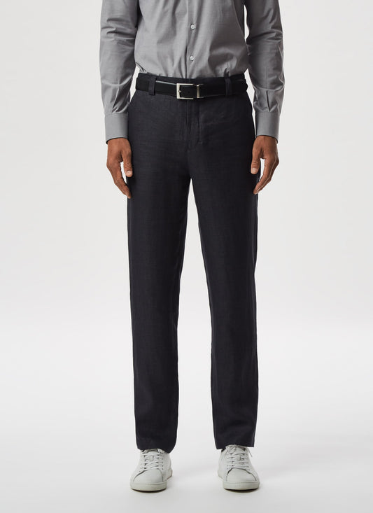 Grey Linen Twill Trousers Without Darts