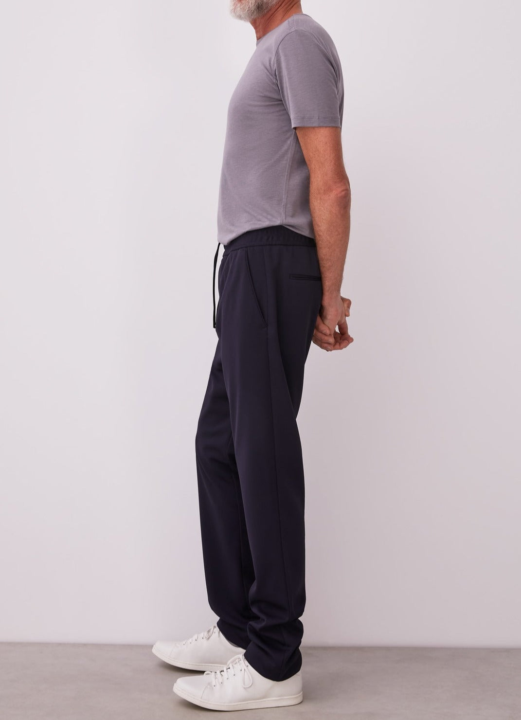 Navy Blue Trousers With Elastic Waist