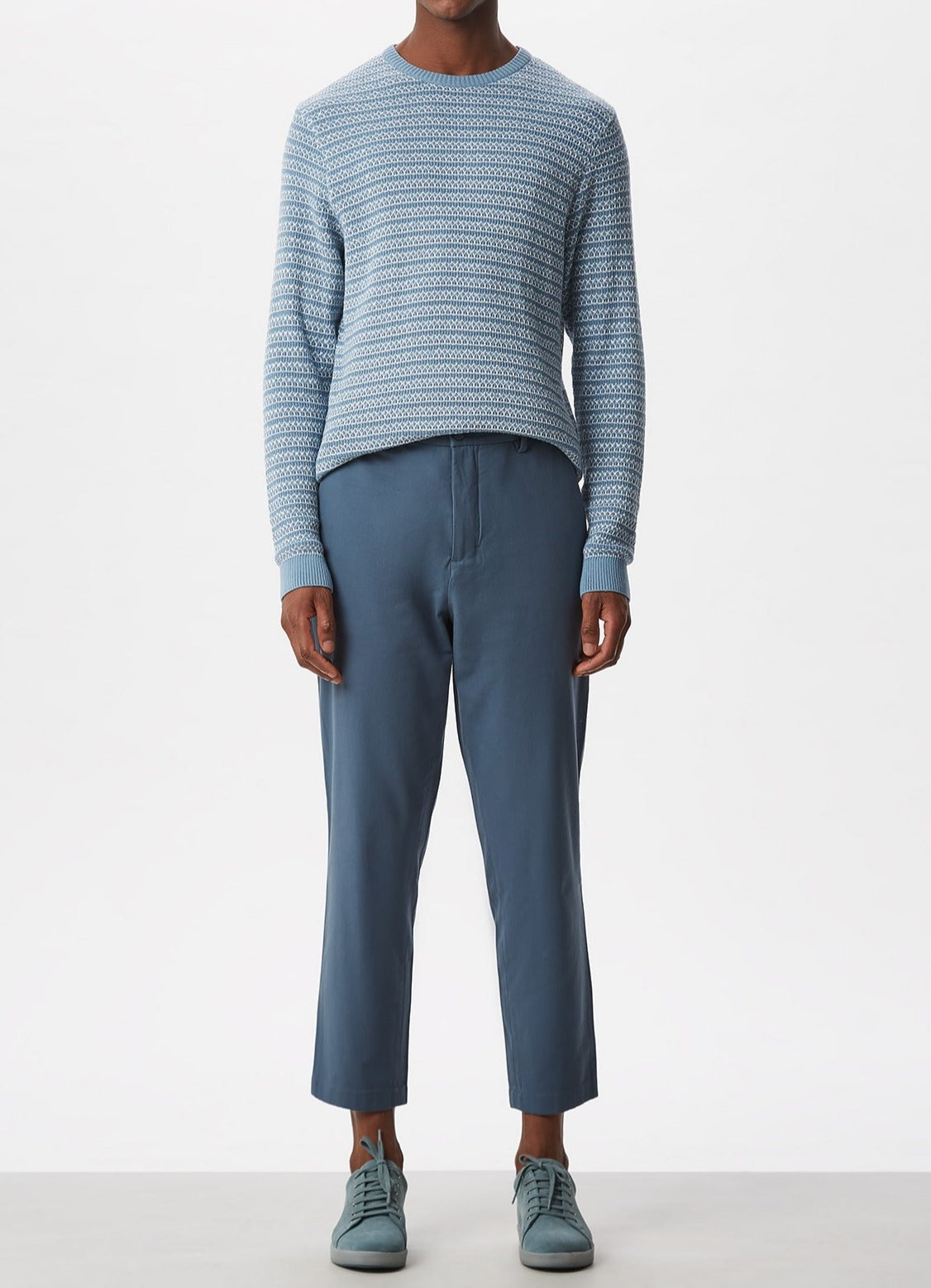 Blue Cotton Trousers With Elastic Waistline