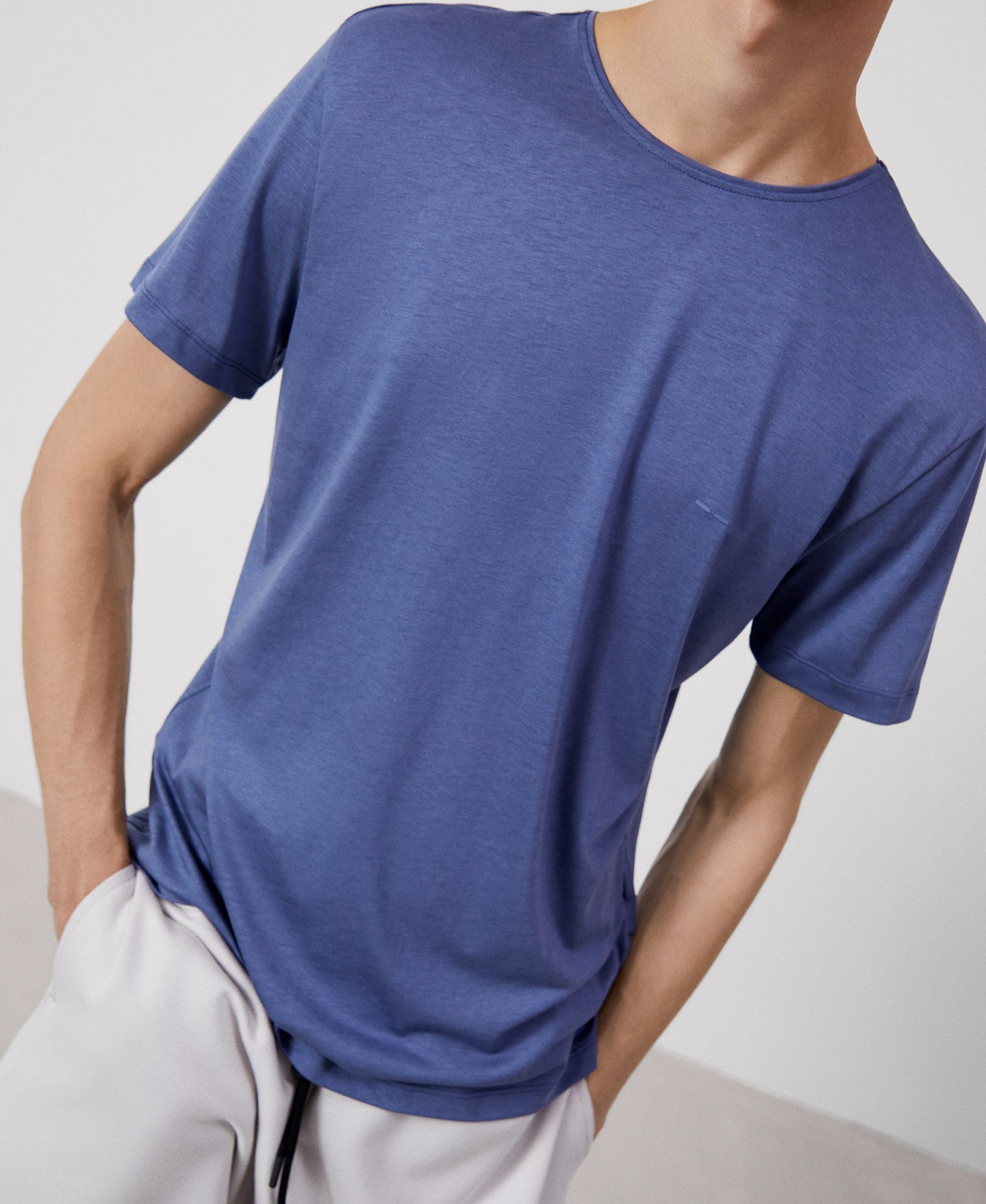 Grey/Blue Lyocell Crew Neck T-Shirt