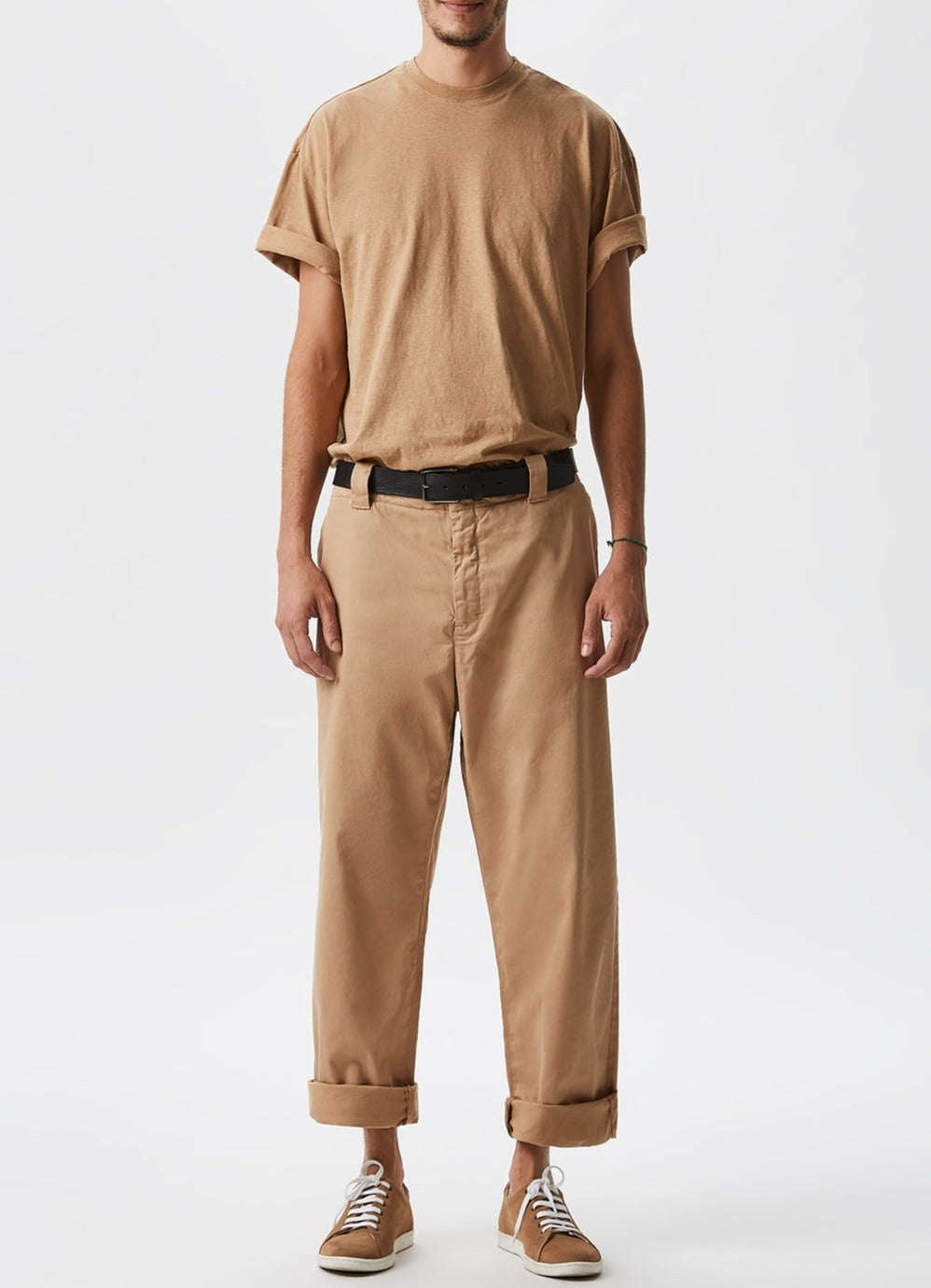 Camel Linen & Cotton T-Shirt With Volume