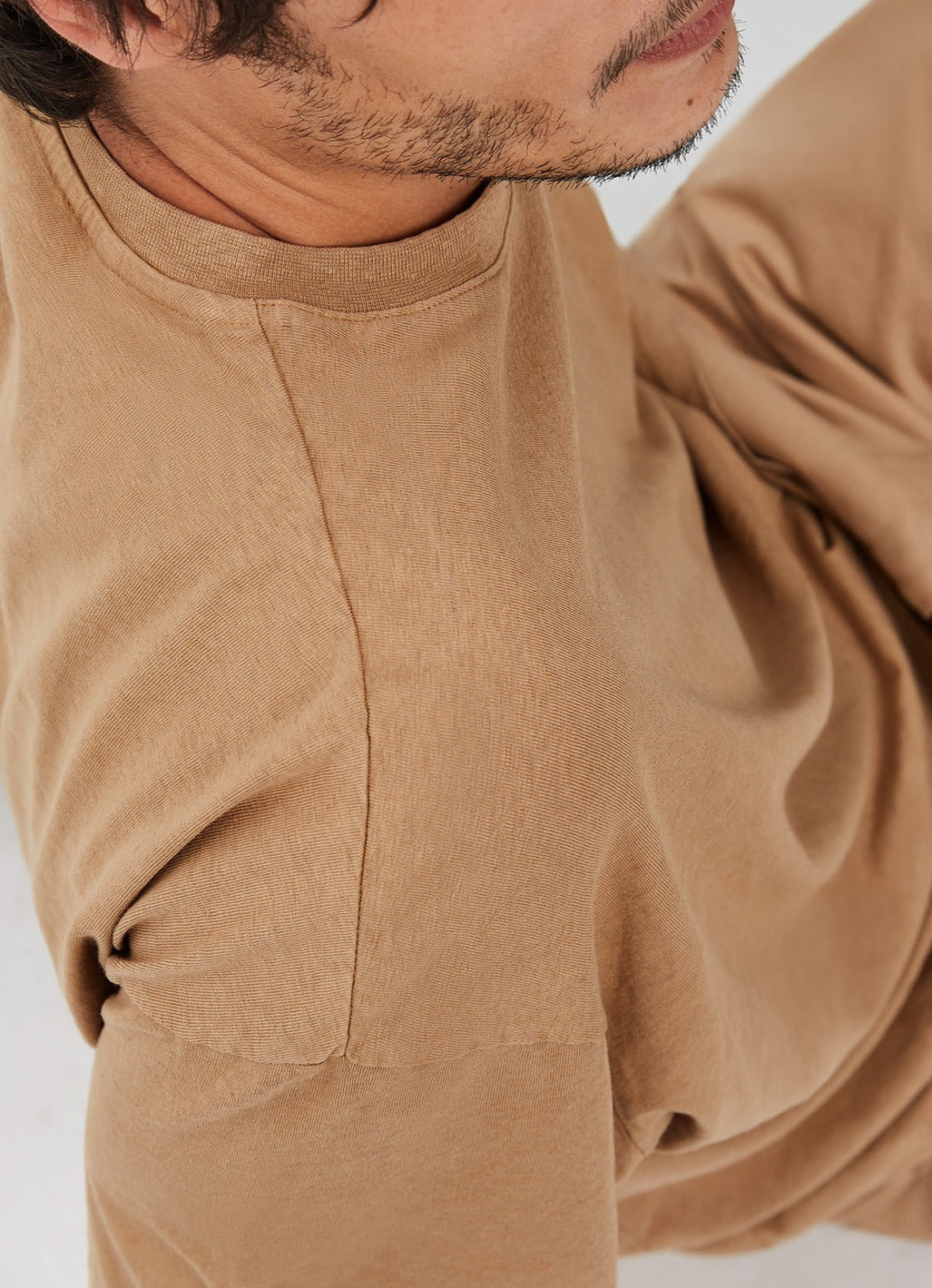 Camel Linen & Cotton T-Shirt With Volume