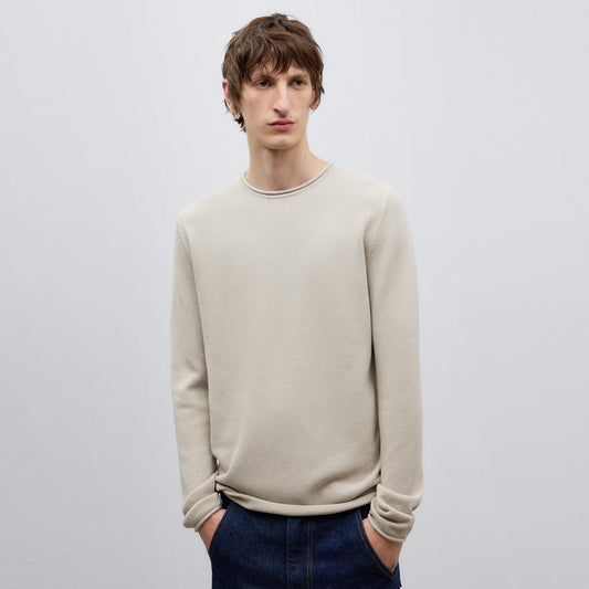 Beige Roll-Neck Cotton T-Shirt