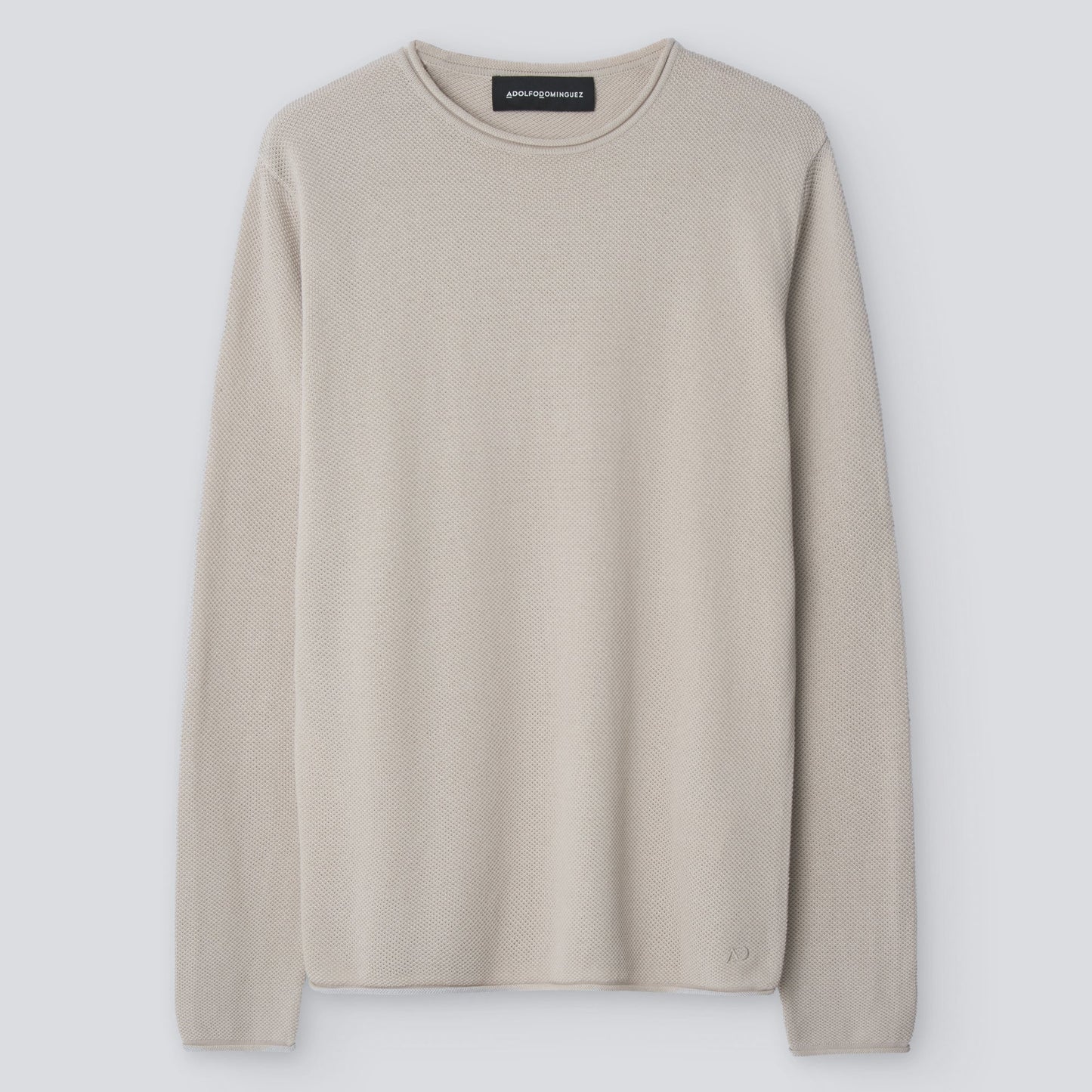 Beige Roll-Neck Cotton T-Shirt