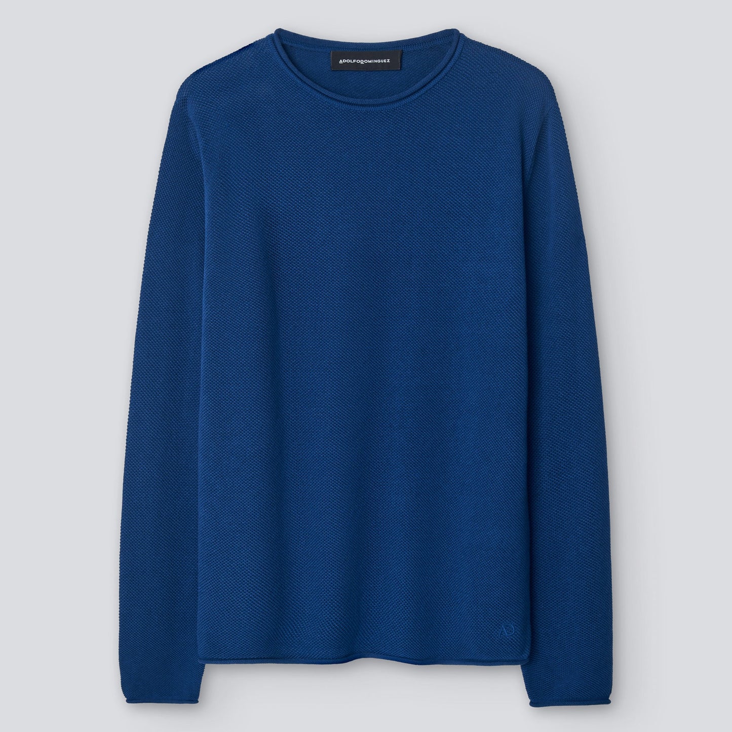 Blue Roll-Neck Cotton T-Shirt