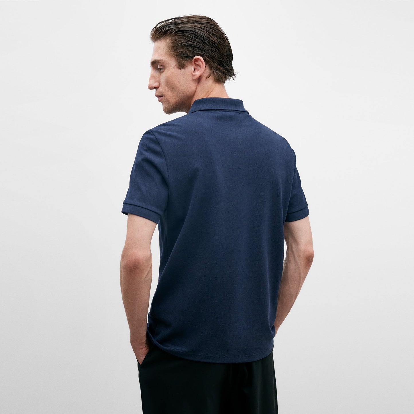 Dark Blue Mercerised Cotton Polo Shirt For Men