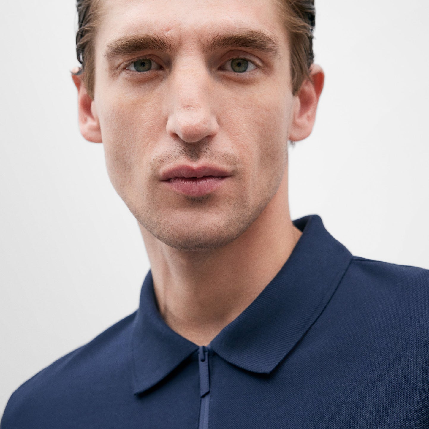 Dark Blue Mercerised Cotton Polo Shirt For Men