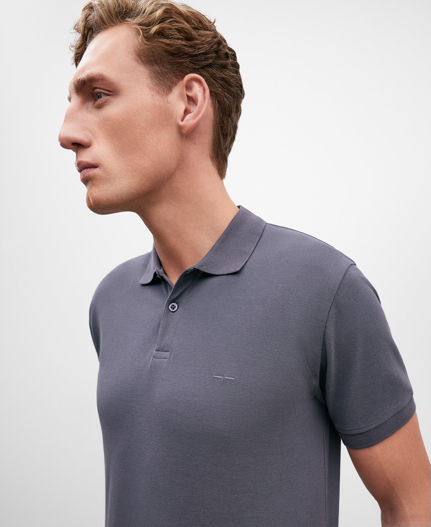 Grey Cotton Piqué Polo Shirt For Men