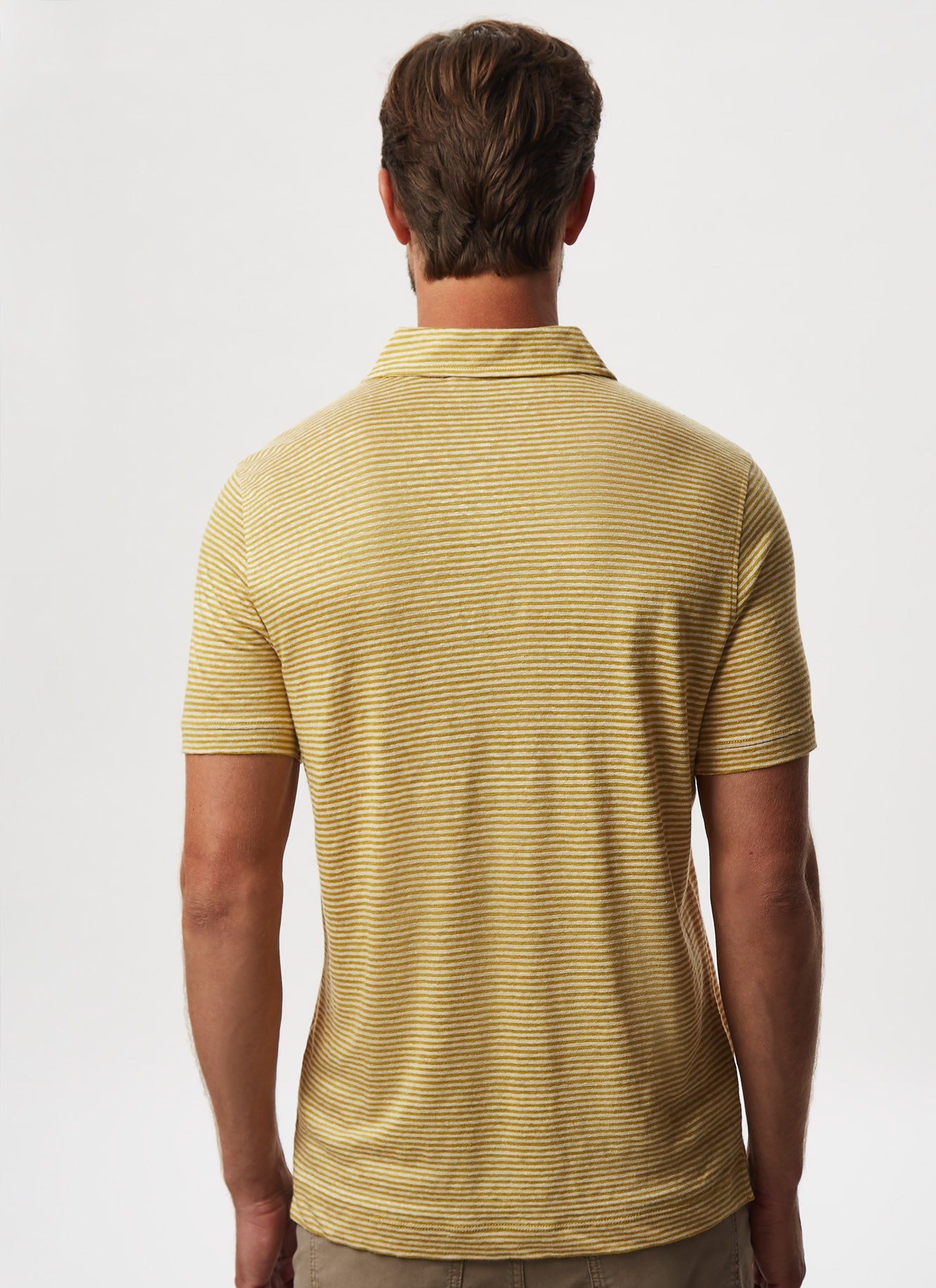 Lime Striped Linen Polo Shirt