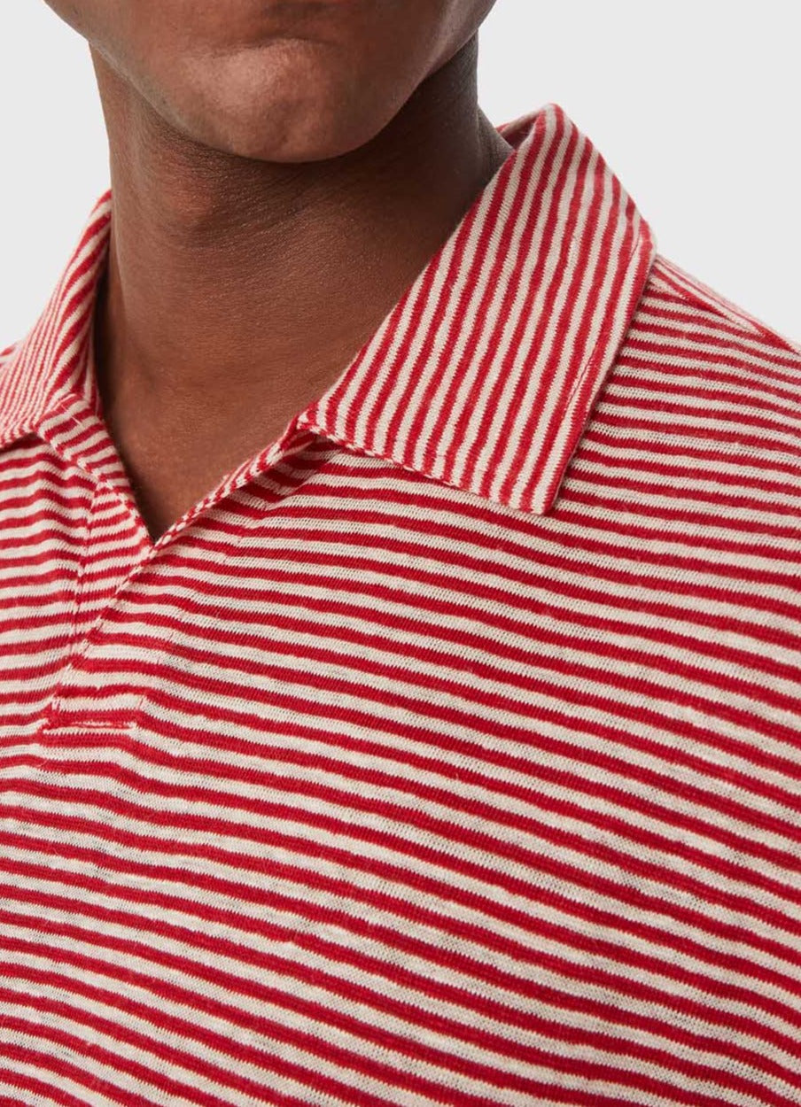 Red Stripe Striped Linen Polo Shirt