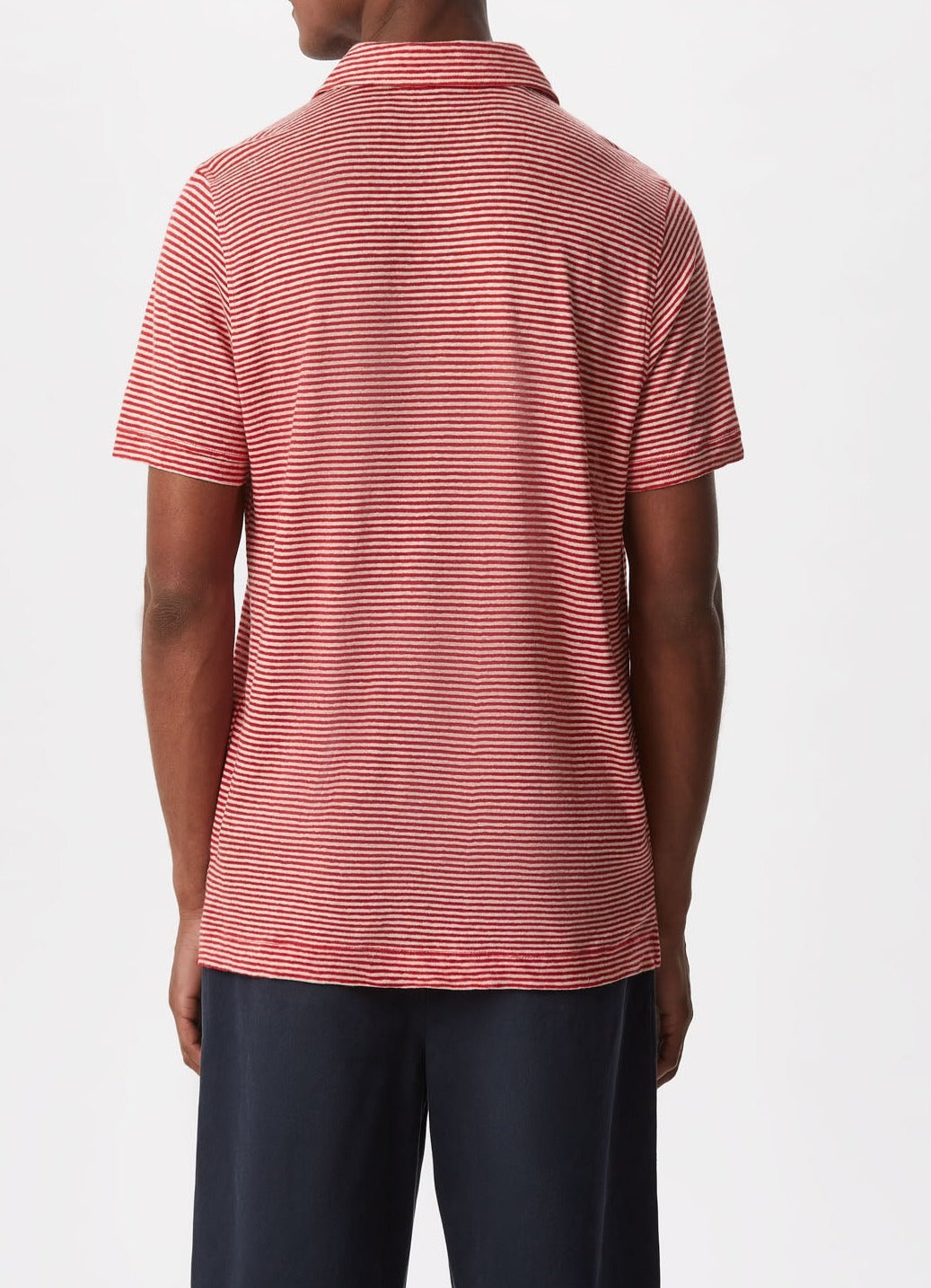 Red Stripe Striped Linen Polo Shirt