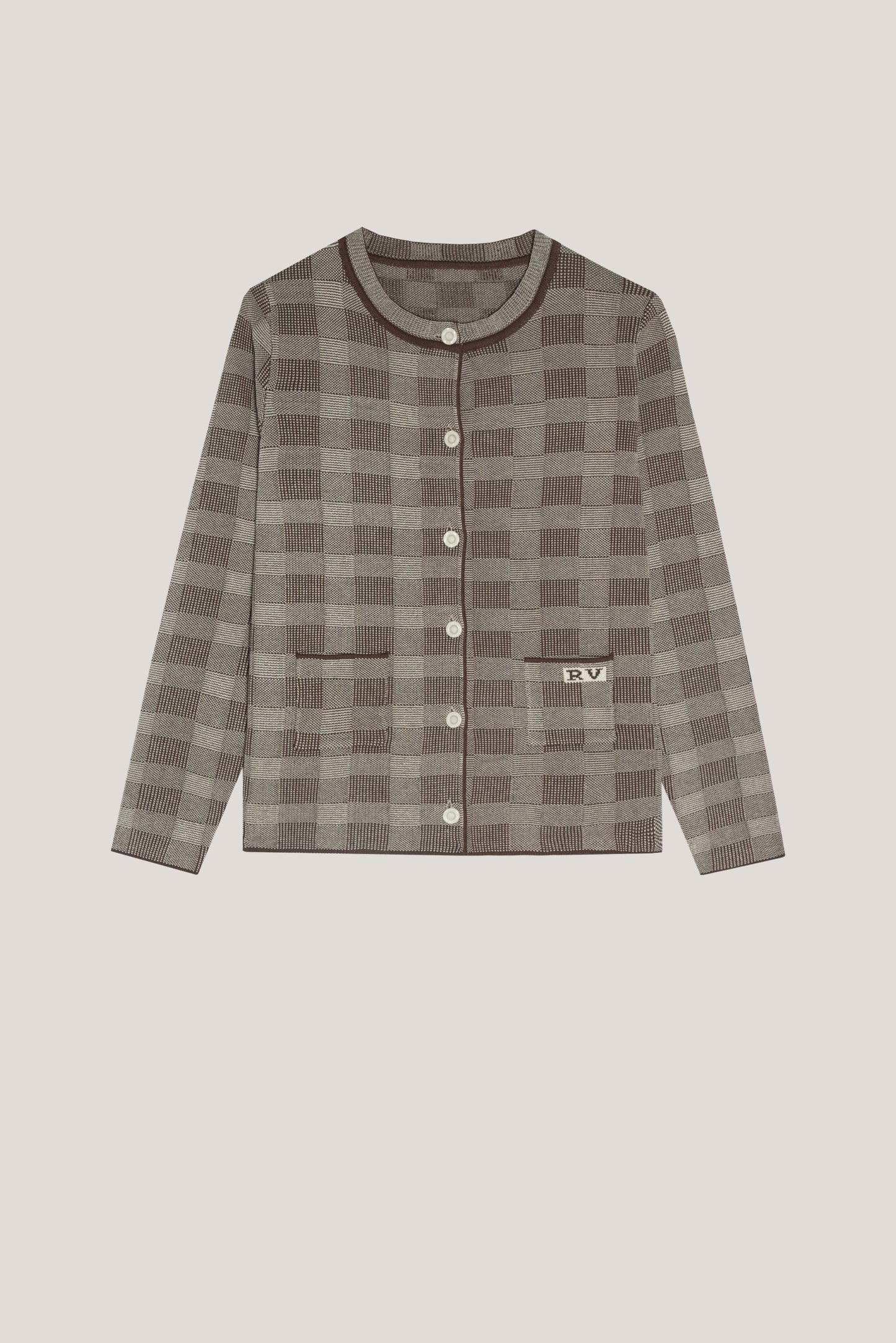 Brown checked knited jacket